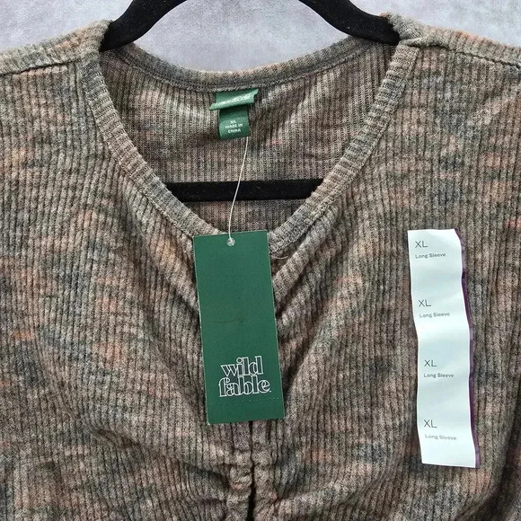 Wild Fable Brown Knit Crop Drawstring Split Longsleeve Cozy Top NWT Extra Large - Picture 5 of 7